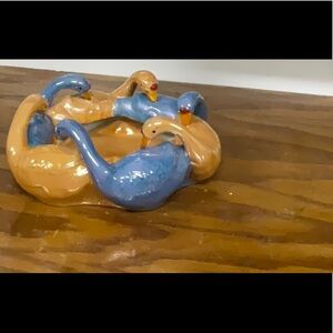 Hand Painted Blue and Gold Lusterware Geese Bowl 30s Raised Star Shape